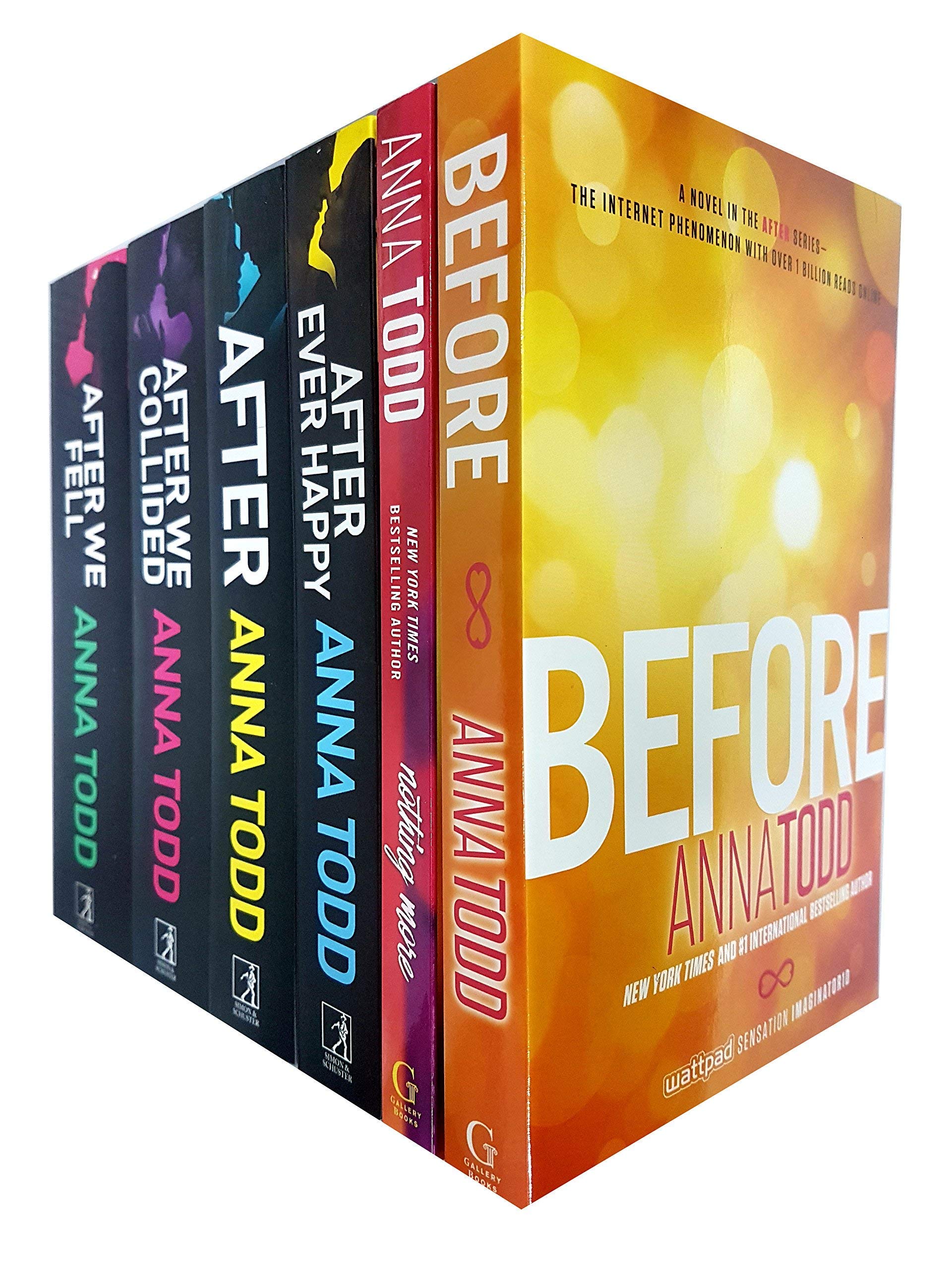 Close-up of the Before and After series paperback covers by Anna Todd, highlighting the young adult romance artwork.