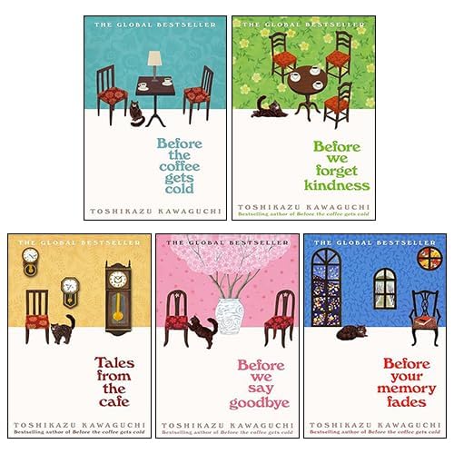 Before the Coffee Gets Cold series 5-book collection set by Toshikazu Kawaguchi, mixed paperback and hardcover editions, front covers shown together