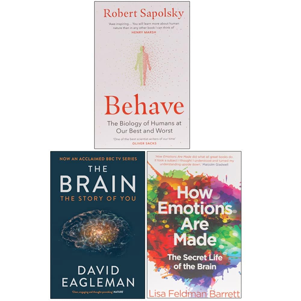 Back cover synopsis and reviews for the Behave, How Emotions Are Made, and The Brain paperback trio