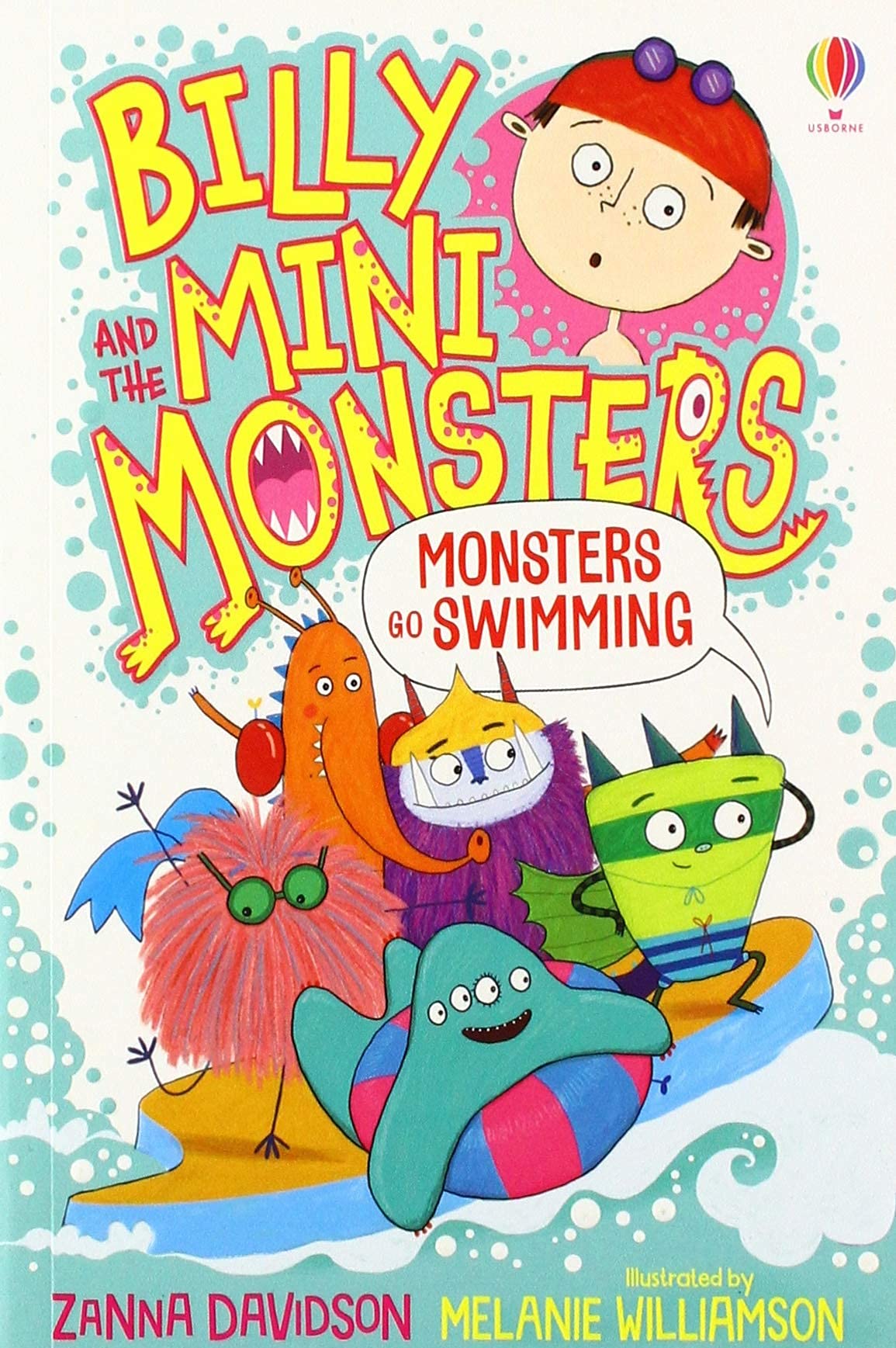 Close-up of Monsters Go To School and Monsters go Swimming paperback covers from the Billy and the Mini Monsters series
