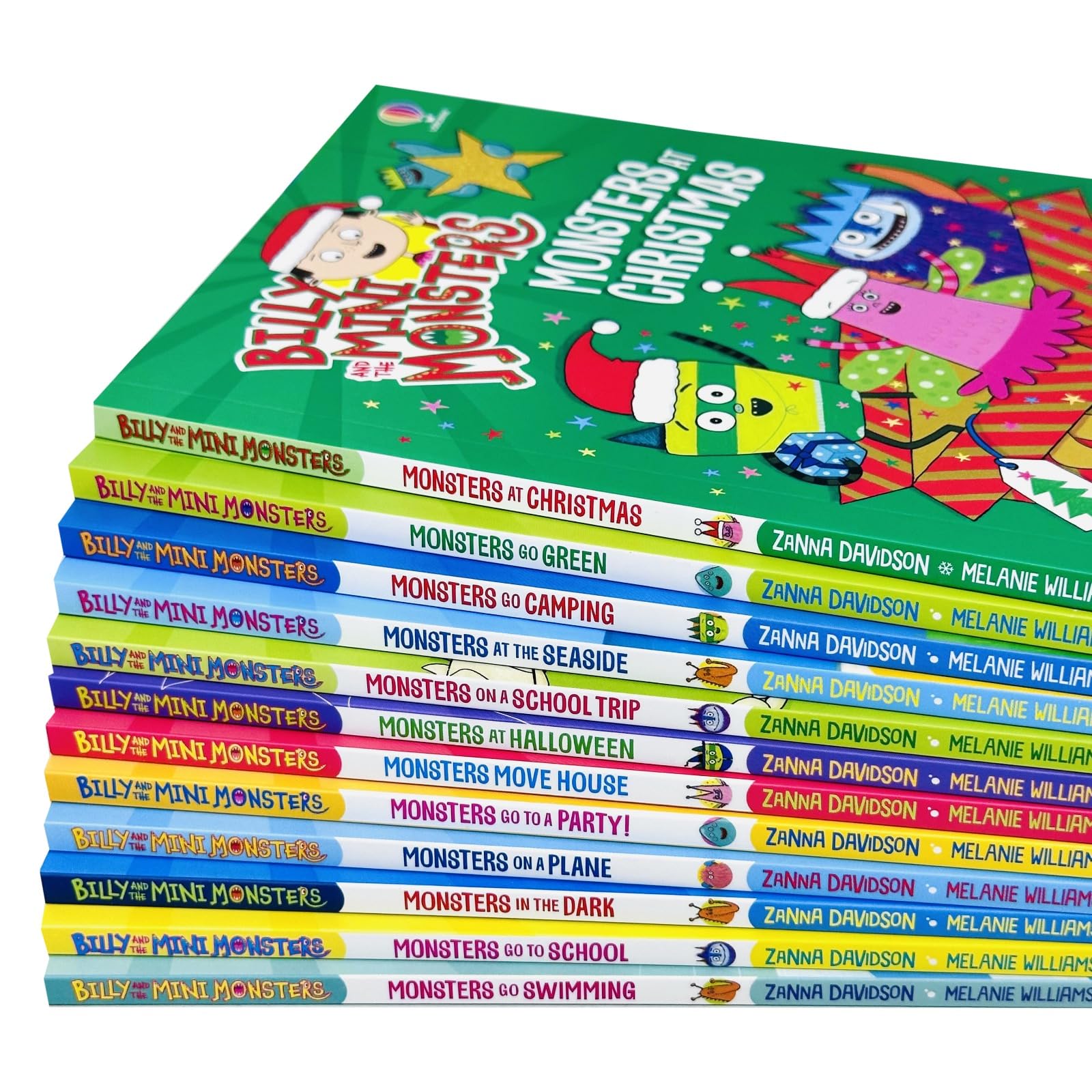 Close-up of Monsters at Halloween and Monsters at Christmas paperback covers from the Billy and the Mini Monsters series