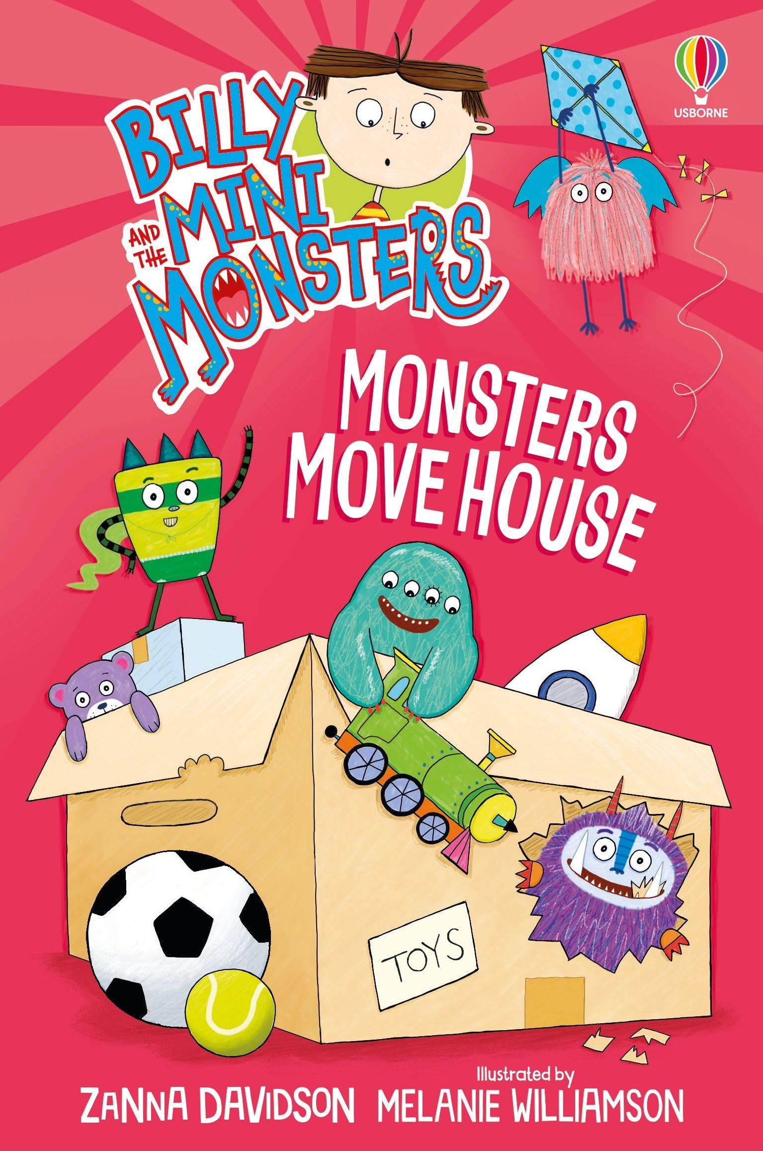 Inside page spread from a Billy and the Mini Monsters paperback showing comic-style illustrations and speech bubbles