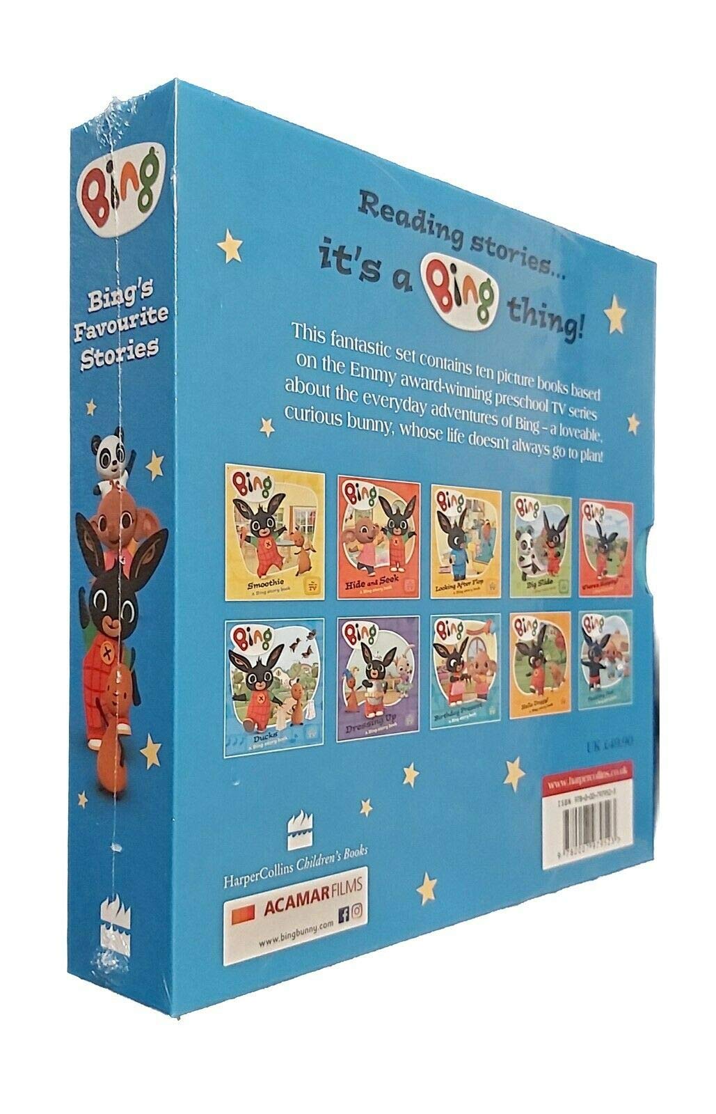 Bing Bunny Favourite Stories 10 Books Collection Set - back cover listing all ten paperback titles including Hello Doggy and Where's Hoppty