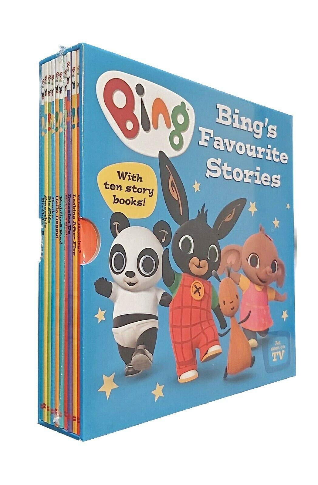 Bing Bunny Favourite Stories 10 Books Collection Set by Ted Dewan - front cover of the paperback box set showing Bing and friends