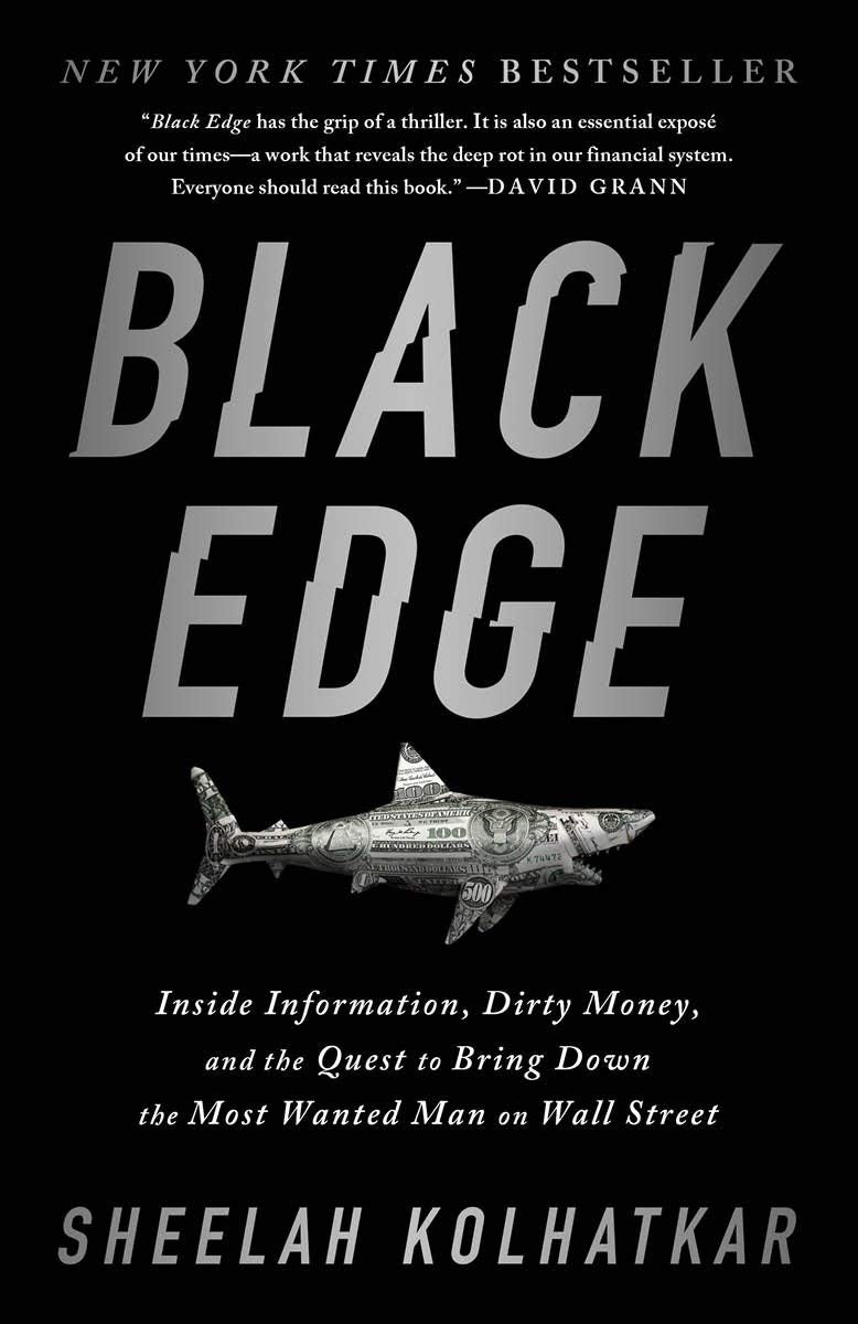 All four paperback books fanned out showing Black Edge, Bad Blood, Billion Dollar Whale and Shoe Dog covers