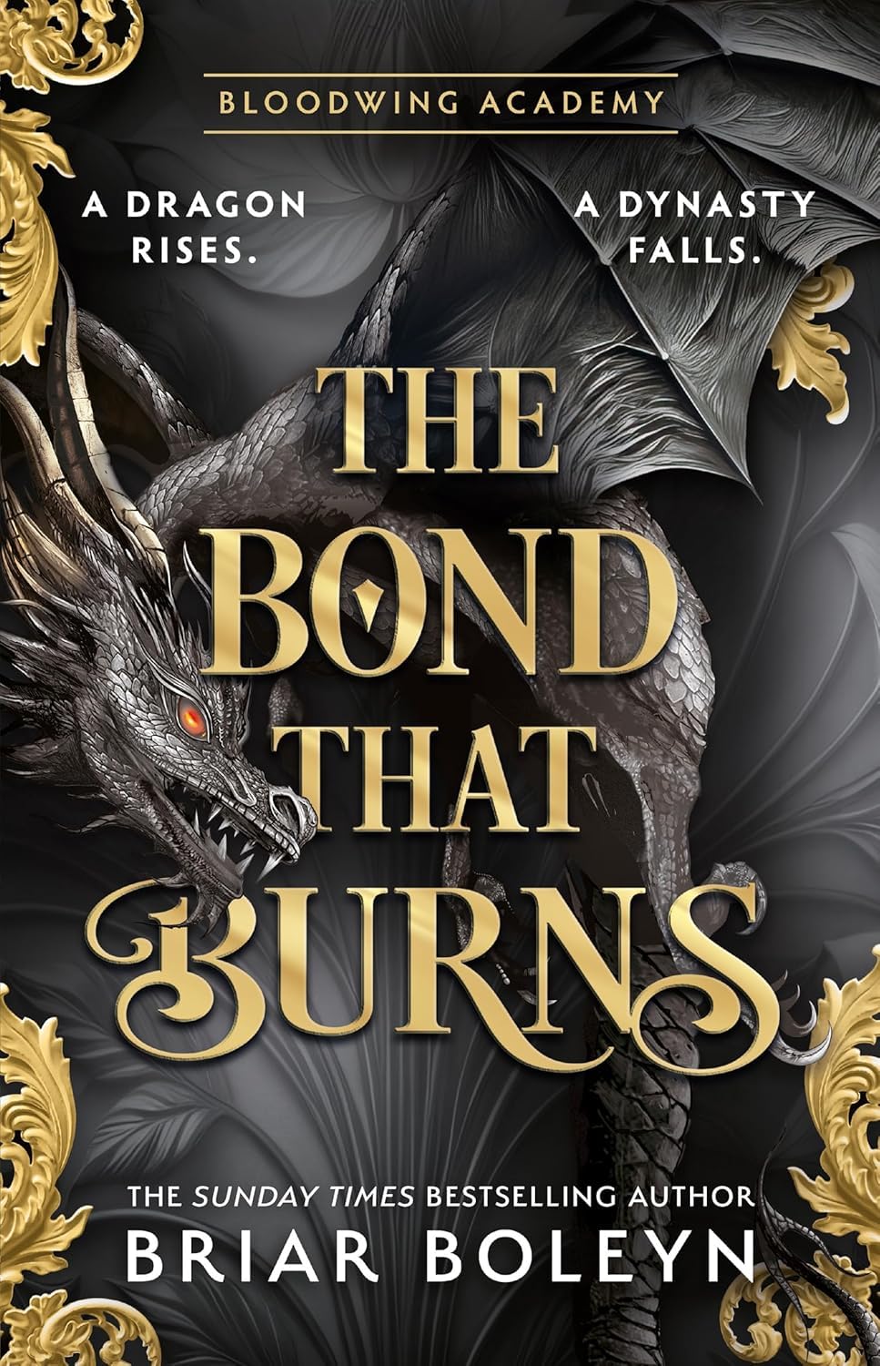 The Bond That Burns and The Wings That Bind hardcover spines and covers stacked together from the Bloodwing Academy series