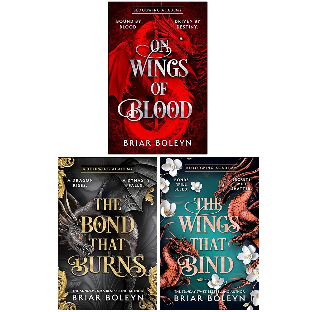 Bloodwing Academy 3 Books Collection Set by Briar Boleyn hardcover front covers showing On Wings of Blood, The Bond That Burns, and The Wings That Bind