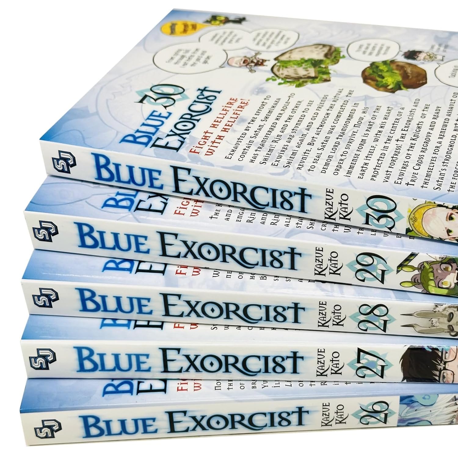 All five Blue Exorcist paperback volumes (26-30) by Kazue Kato fanned out to show the full collection set