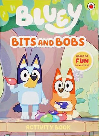 Back cover of the Bluey 6-book collection set listing all six titles and the 4 included figurines