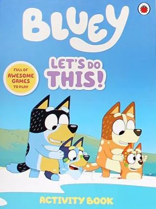 Bluey Bits and Bobs and Fun Stuff activity books fanned out showing puzzle and maze pages