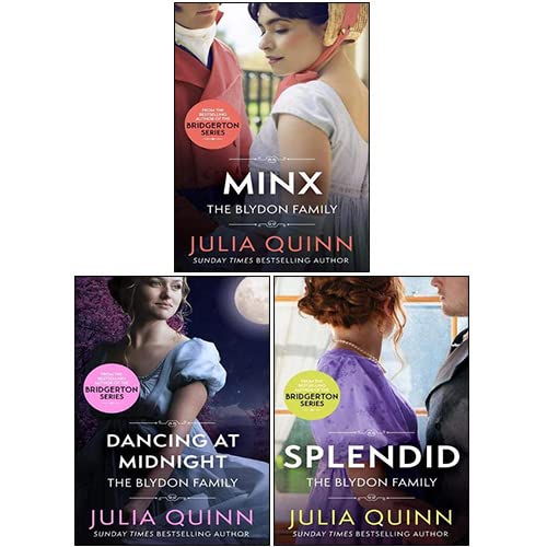 Blydon Family Saga 3-book paperback collection set by Julia Quinn - front covers of Splendid, Dancing at Midnight, and Minx
