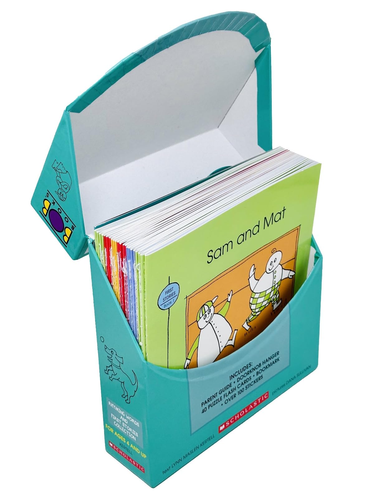 Close-up inside page spread from a Bob Books decodable booklet showing simple short-vowel rhyming text for early readers