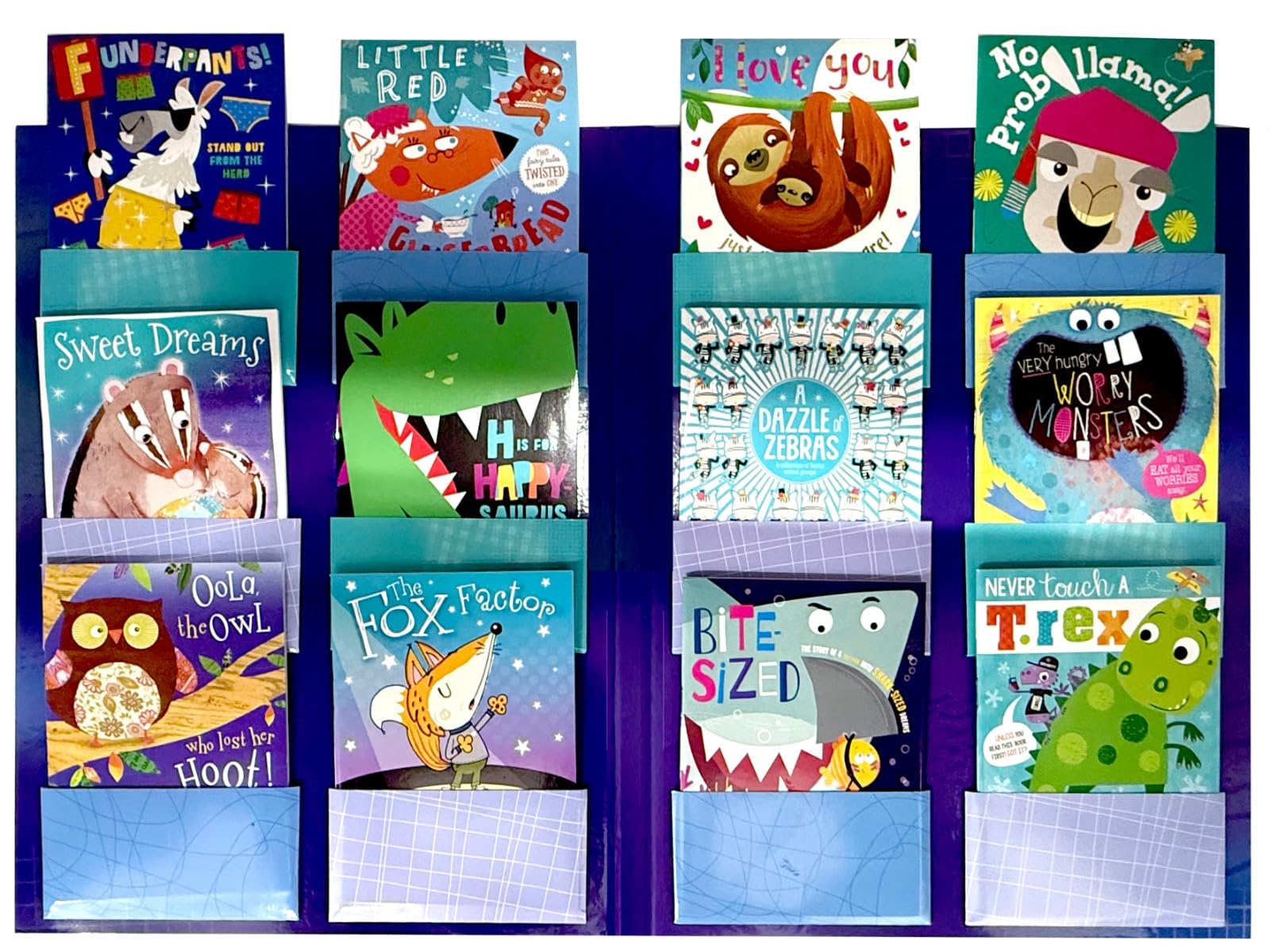 Stack of paperback picture books from the 24-book collection showing compact size for small hands, ages 3-7