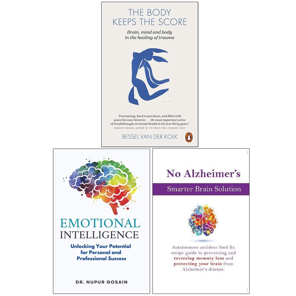 The Body Keeps the Score, Emotional Intelligence and No Alzheimer's Smarter Brain Keto Solution 3 book paperback set, front covers