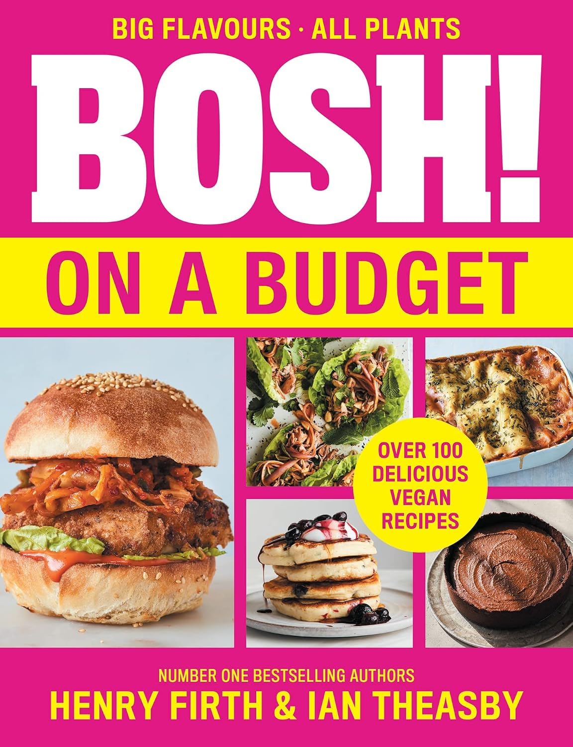 Close-up front cover of BOSH! on a Budget paperback cookbook by Henry Firth and Ian Theasby