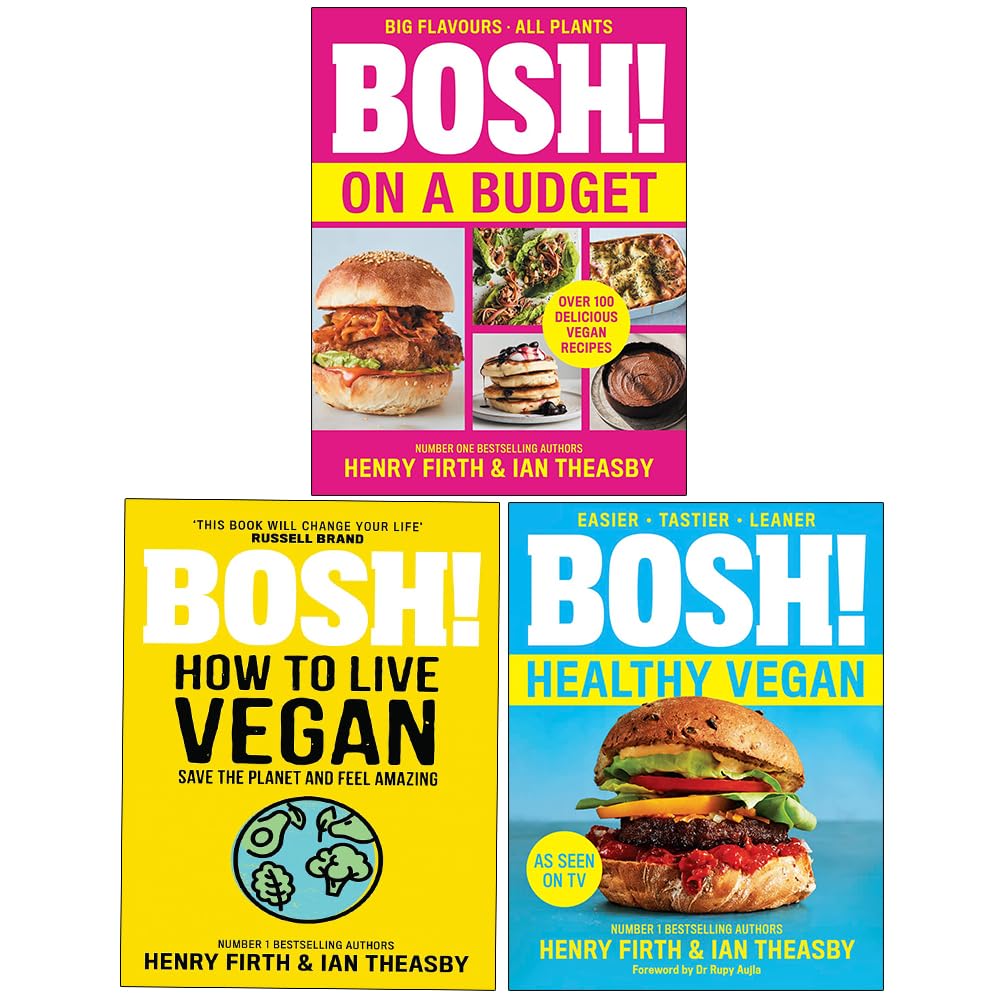 BOSH 3 Books Collection Set by Henry Firth and Ian Theasby - front covers of all three paperback vegan cookbooks