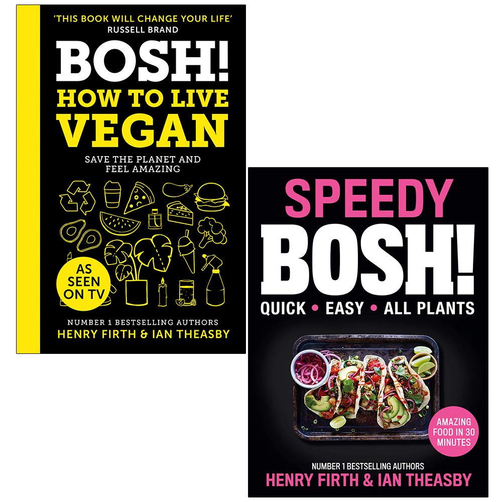 BOSH! How to Live Vegan and Speedy BOSH! by Henry Firth and Ian Theasby, 2 book hardback collection set front covers