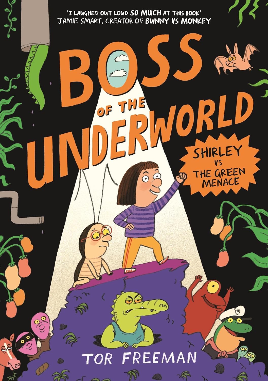 Close-up of the Boss of the Underworld paperback set covers showing Shirley and her cockroach friend George in full-color comic book artwork