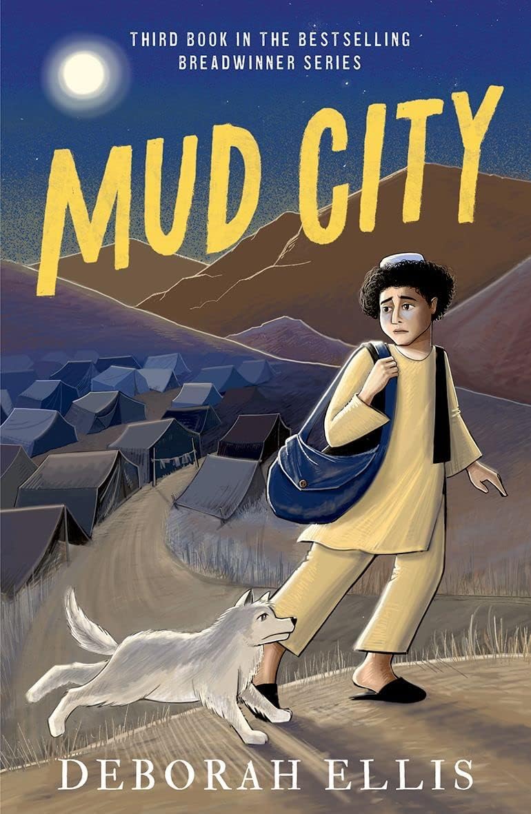 Close-up of The Breadwinner paperback cover by Deborah Ellis