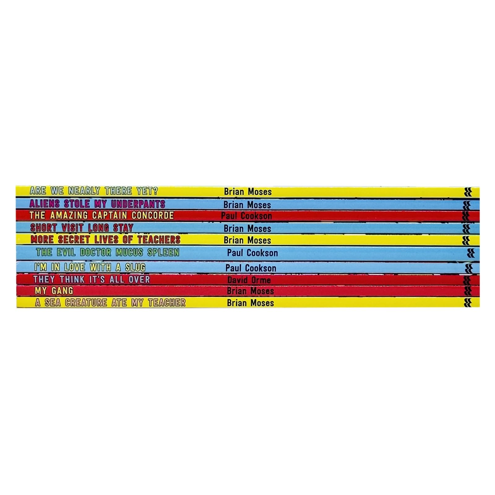 Full set of 10 paperback poetry books fanned out showing individual titles including A Sea Creature Ate My Teacher