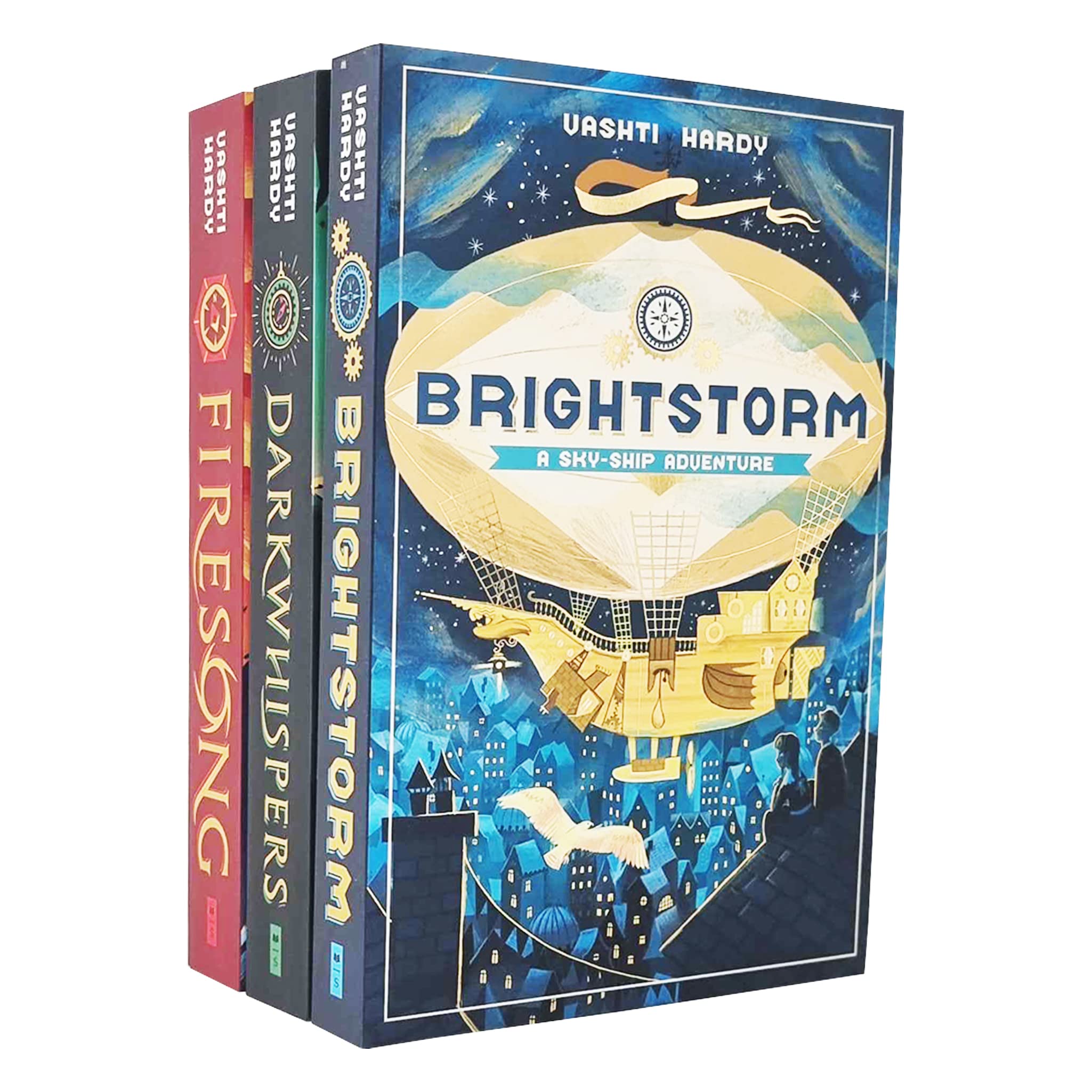 Brightstorm 3 Books Collection Set by Vashti Hardy paperback front covers showing Brightstorm, Darkwhispers, and Firesong