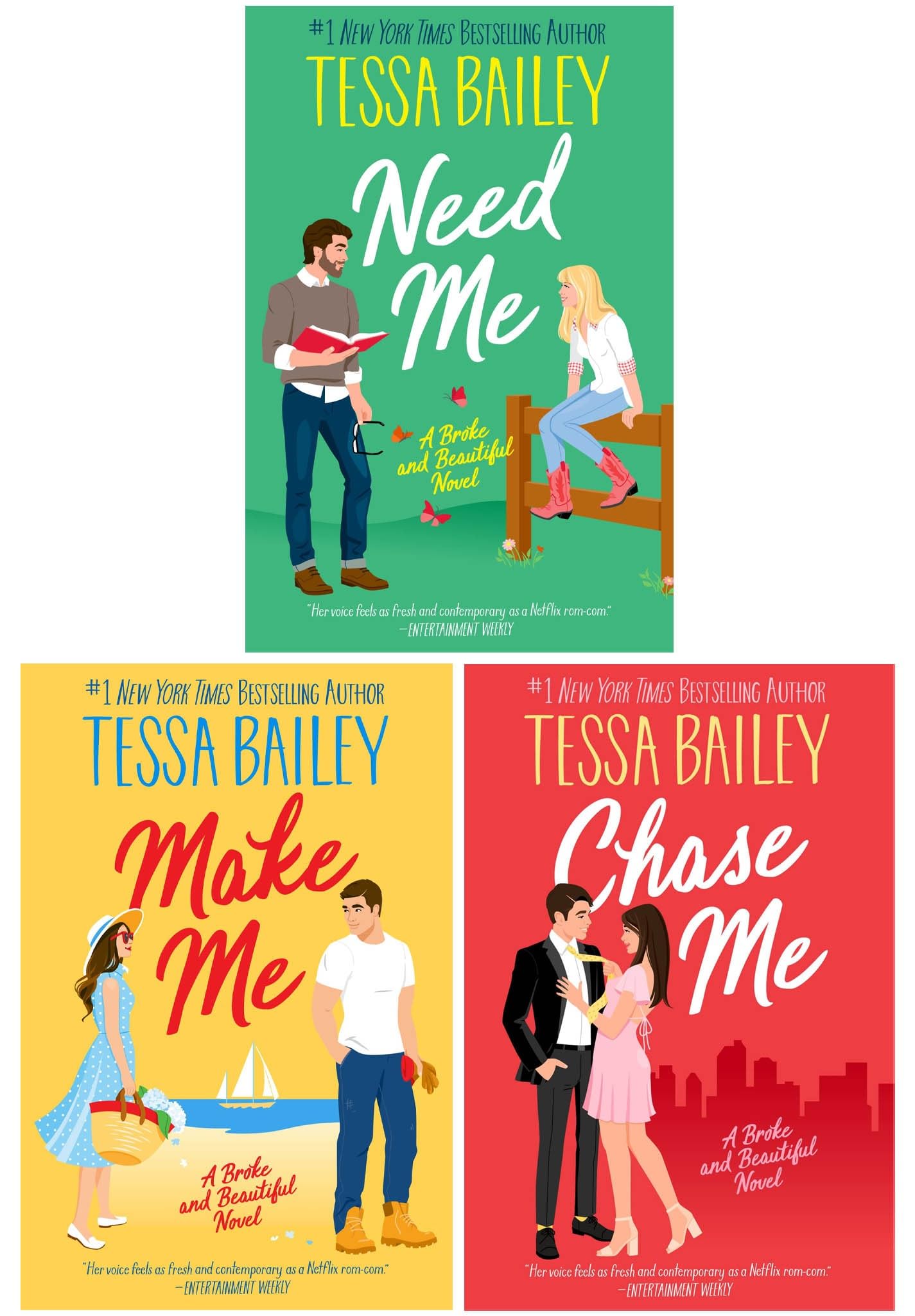 Broke and Beautiful Series by Tessa Bailey 3 Book Paperback Collection Set - Chase Me, Need Me, Make Me front cover