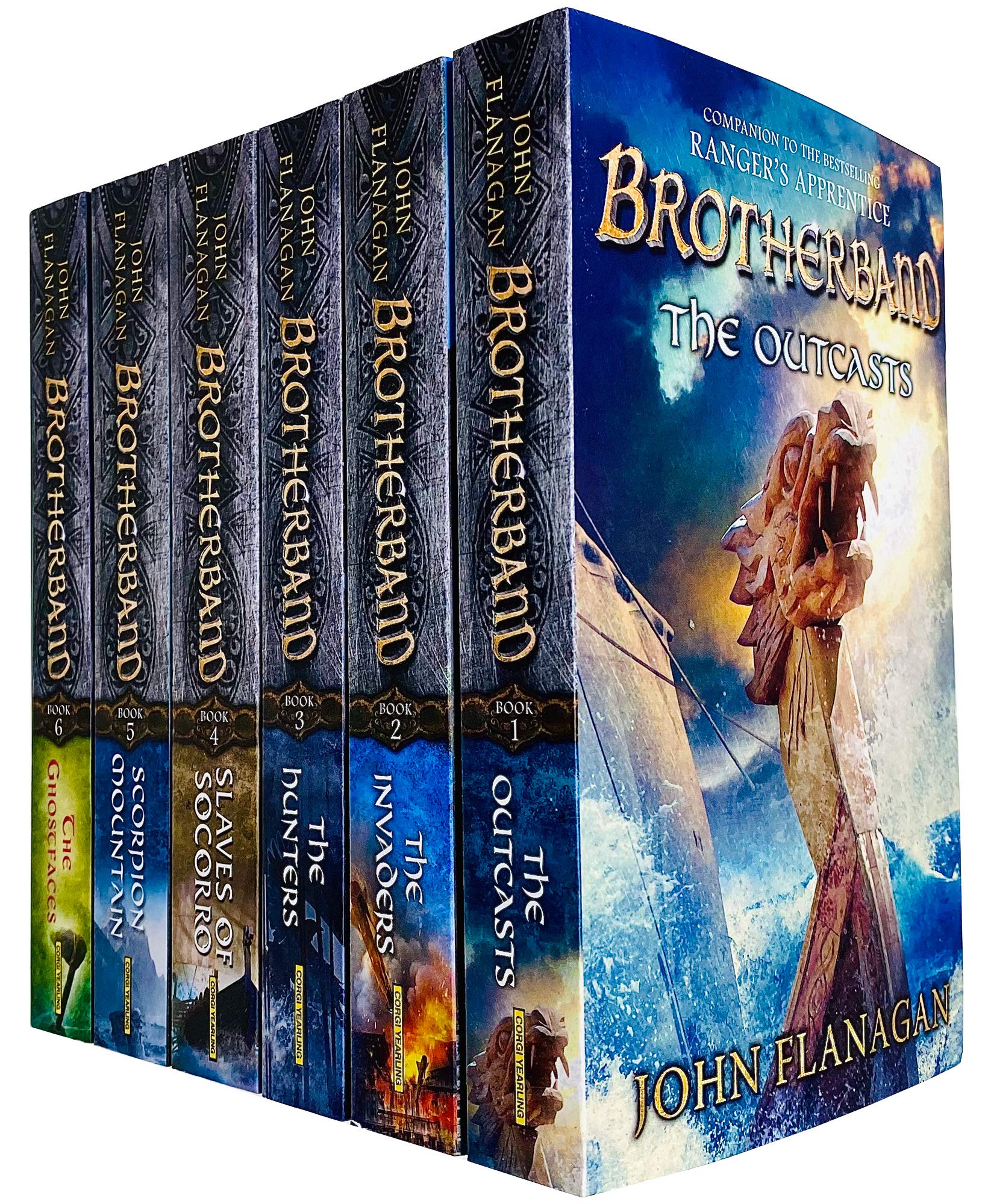 Brotherband Chronicles 6-book paperback set by John Flanagan showing all titles including The Outcasts, The Invaders, and Ghostfaces