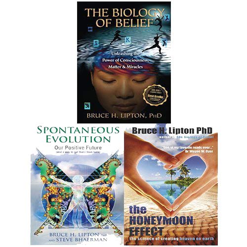 Bruce Lipton 3 Books Collection Set paperback front cover featuring Biology of Belief, The Honeymoon Effect, and Spontaneous Evolution