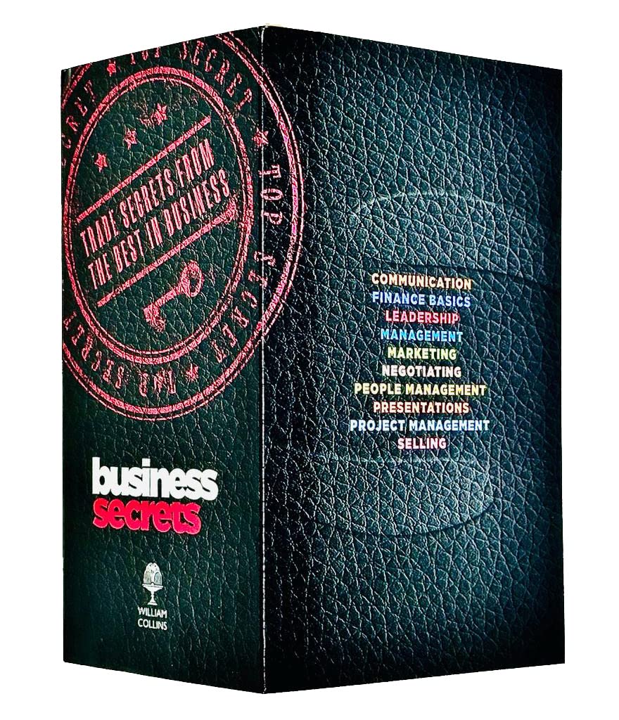 All ten Business Secrets paperback titles fanned out, showing Communication, Finance Basics, Leadership, Management, Marketing, Negotiating, People Management, Presentations, Project Management and Selling
