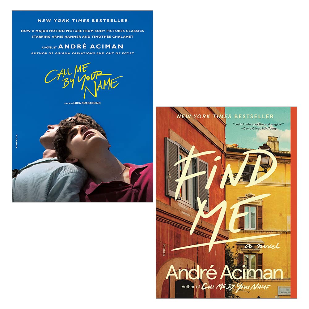 Front covers of Call Me By Your Name and Find Me paperback books by André Aciman, 2-book collection set