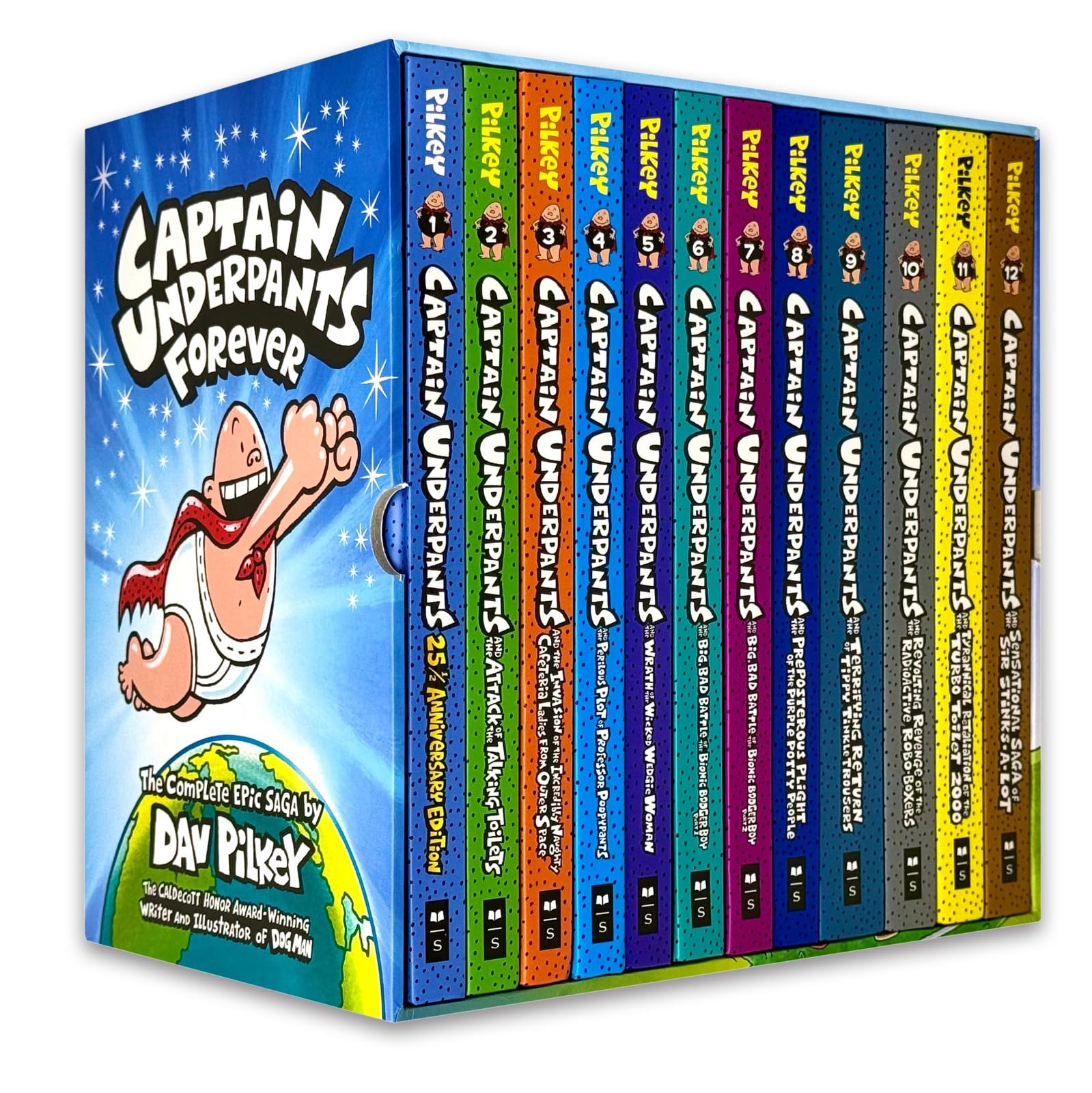 Captain Underpants Forever 12-book hardcover boxed set front cover showing Dav Pilkey's full-color box art