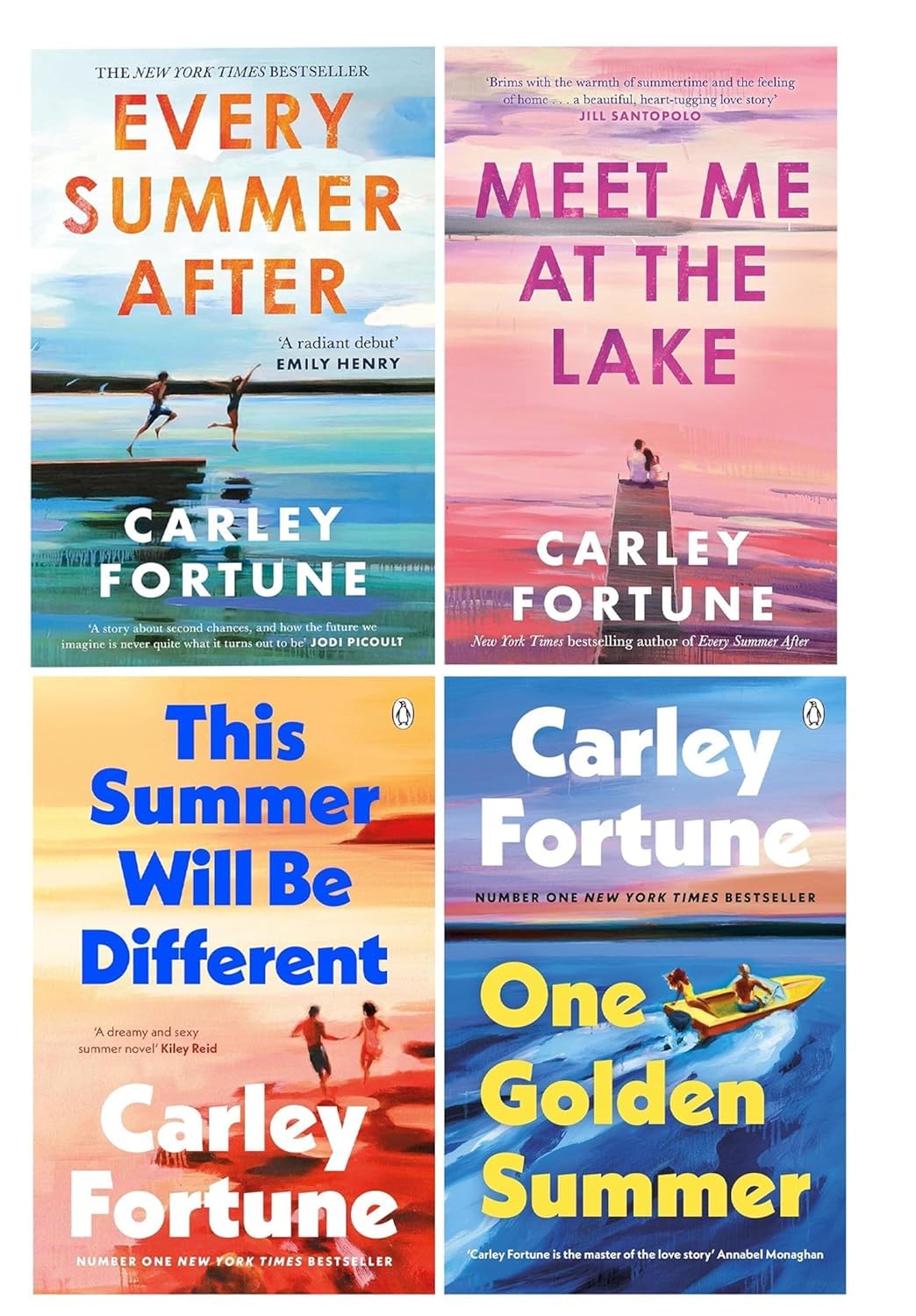 Carley Fortune Novels 4 Books Collection Set paperback front cover showing Every Summer After, Meet Me at the Lake, This Summer Will Be Different, and One Golden Summer