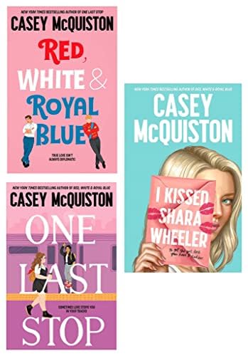 Casey McQuiston 3 Books Collection Set paperback front covers featuring Red White & Royal Blue, One Last Stop, and I Kissed Shara Wheeler