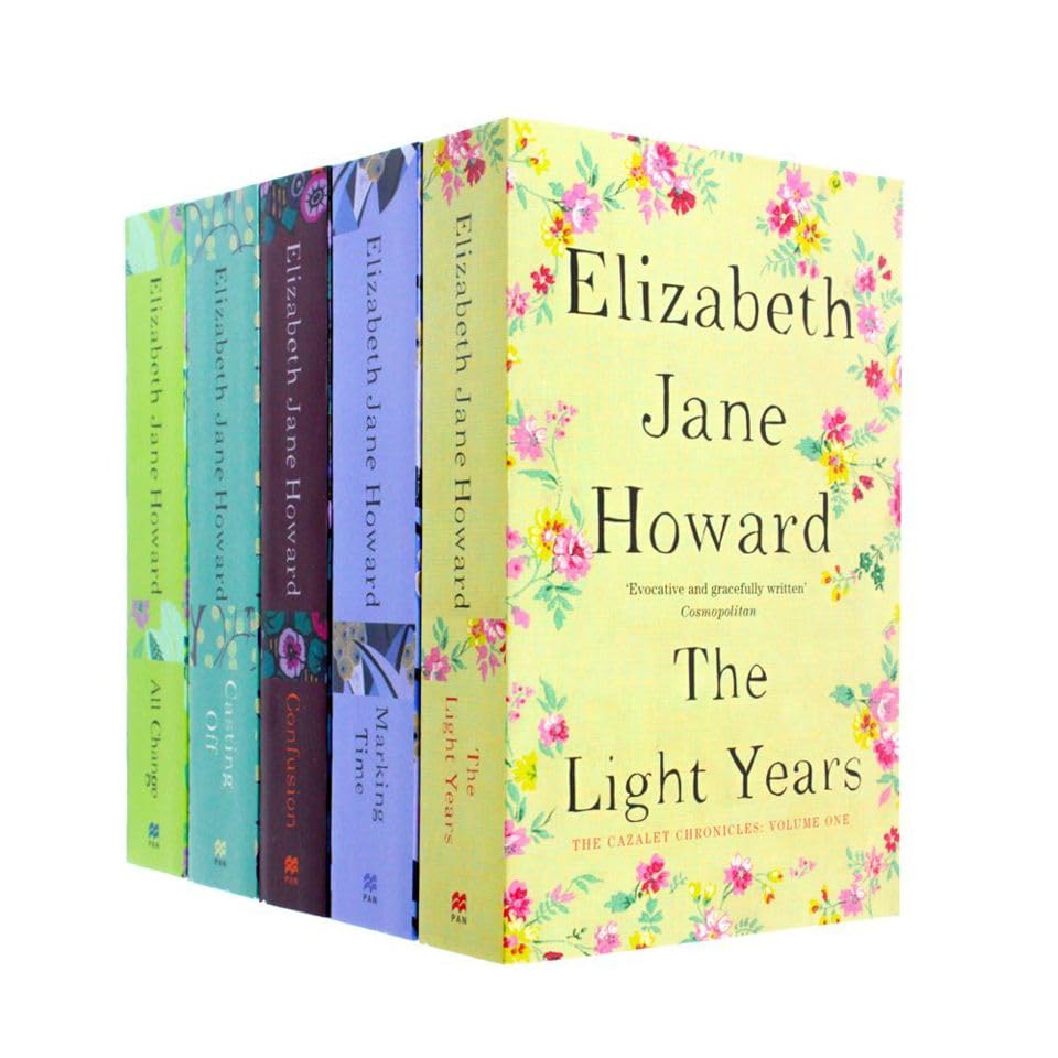 Stacked view of all five Cazalet Chronicles paperback books by Elizabeth Jane Howard, showing the complete boxed set arrangement.