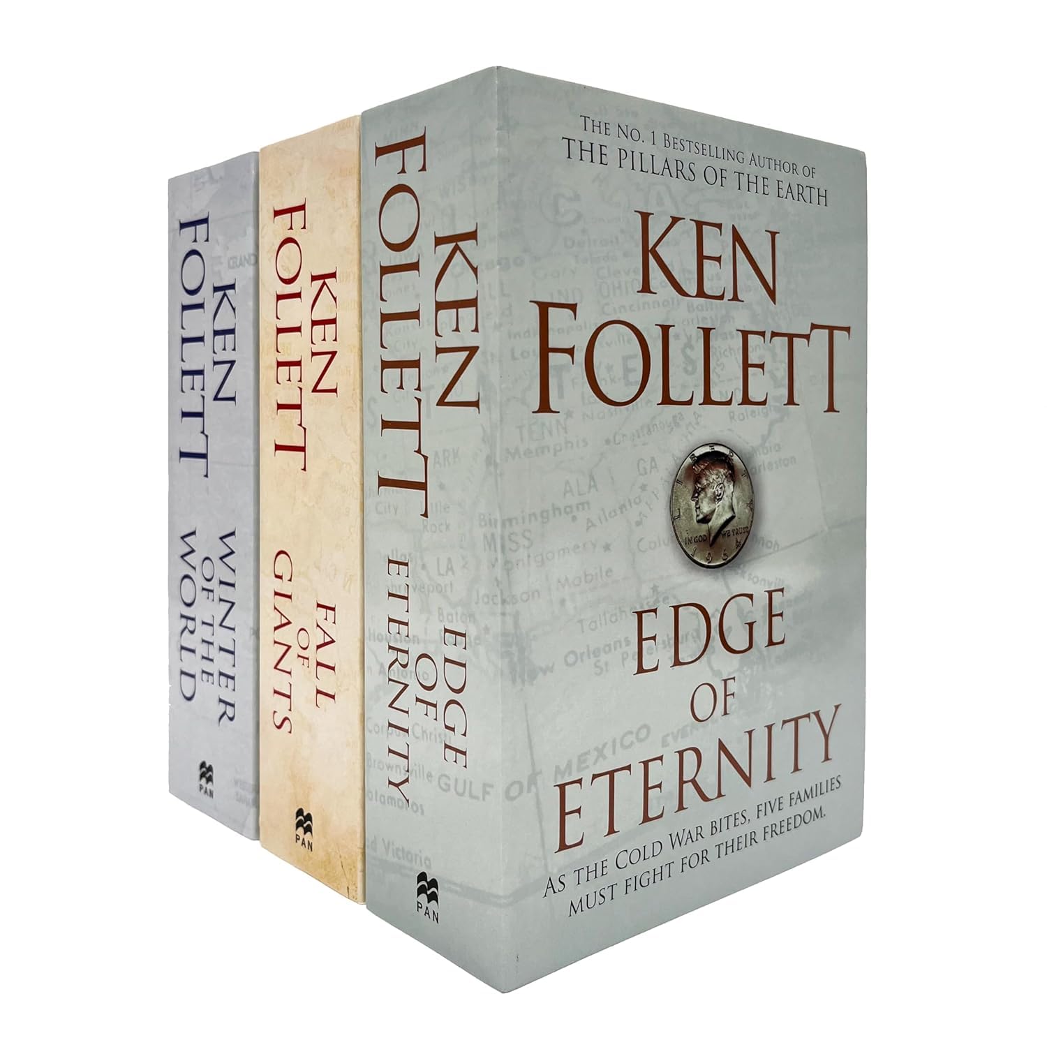 Back cover view of the Century Trilogy paperback set by Ken Follett