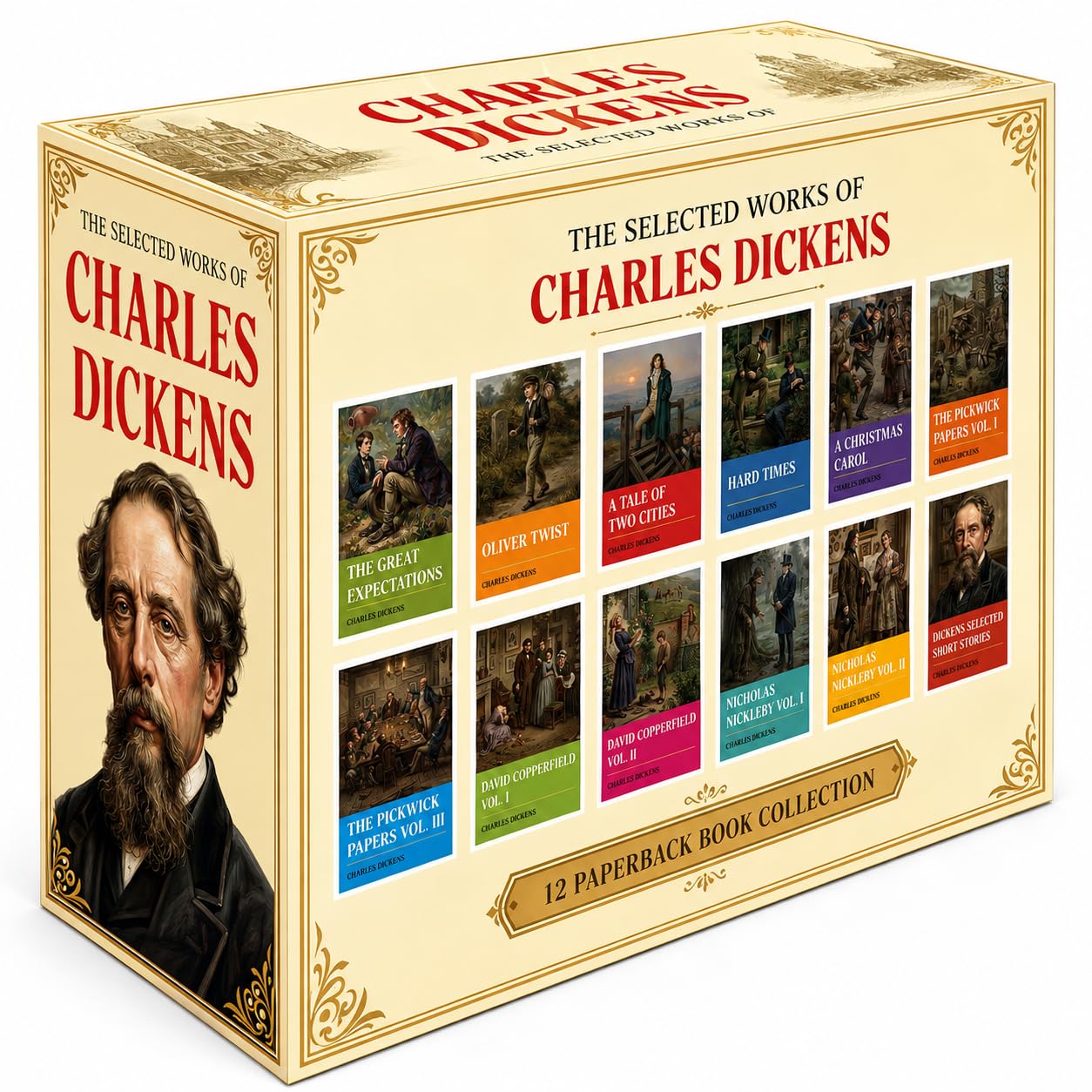 Charles Dickens 12 Books Collection Set - all twelve paperback novels fanned out showing spines