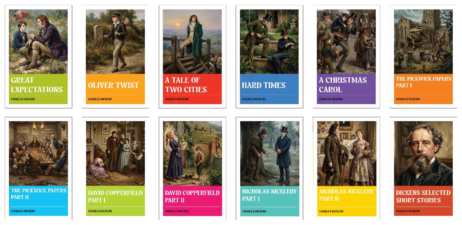 Great Expectations and Oliver Twist paperback covers from the Charles Dickens 12 book collection