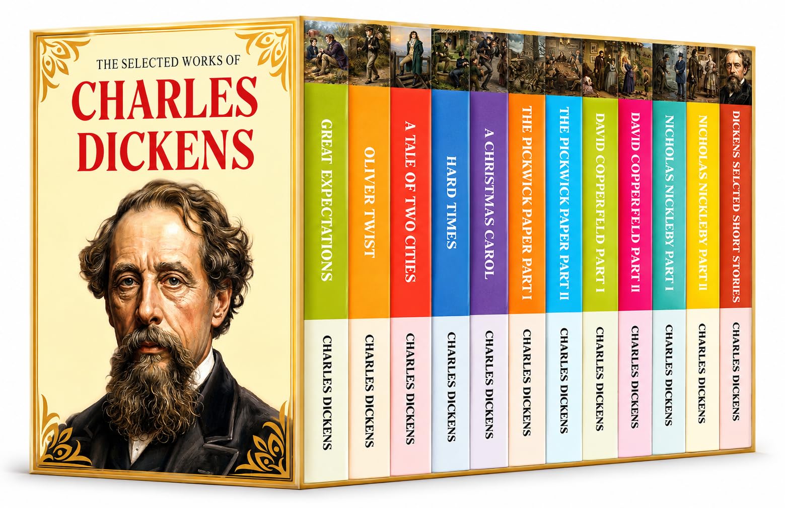 Charles Dickens 12 Books Collection Set paperback front cover showing the full boxed set
