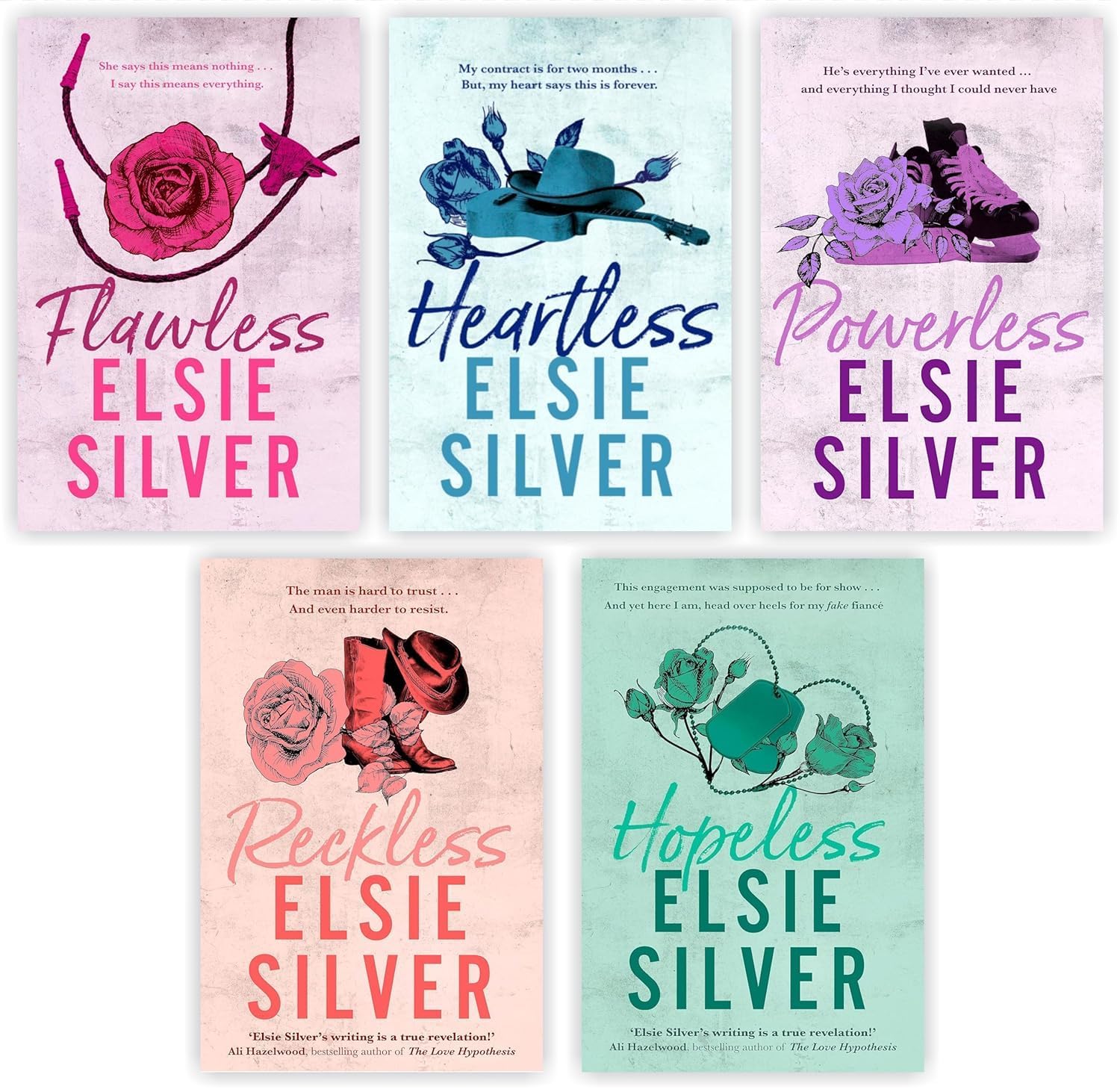 Chestnut Springs 5-book paperback set by Elsie Silver fanned out to show each spine and cover art.