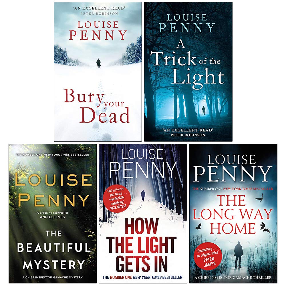 Close-up of the boxed set cover for Chief Inspector Gamache Series 6-10 by Louise Penny, highlighting the crime fiction packaging.
