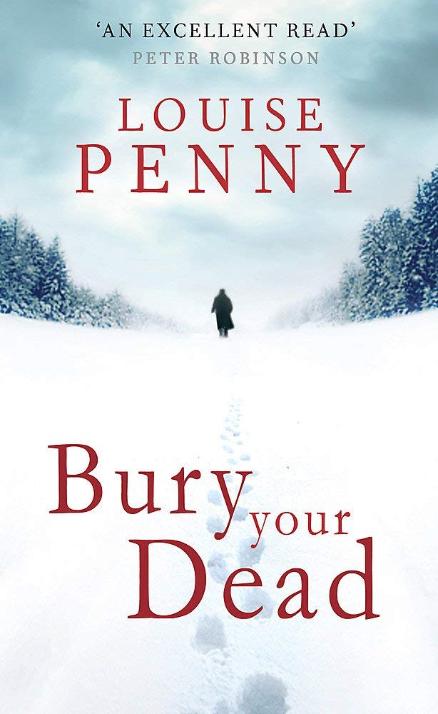 Stacked paperback copies of Bury Your Dead, A Trick of the Light, The Beautiful Mystery, How the Light Gets In, and The Long Way Home by Louise Penny.