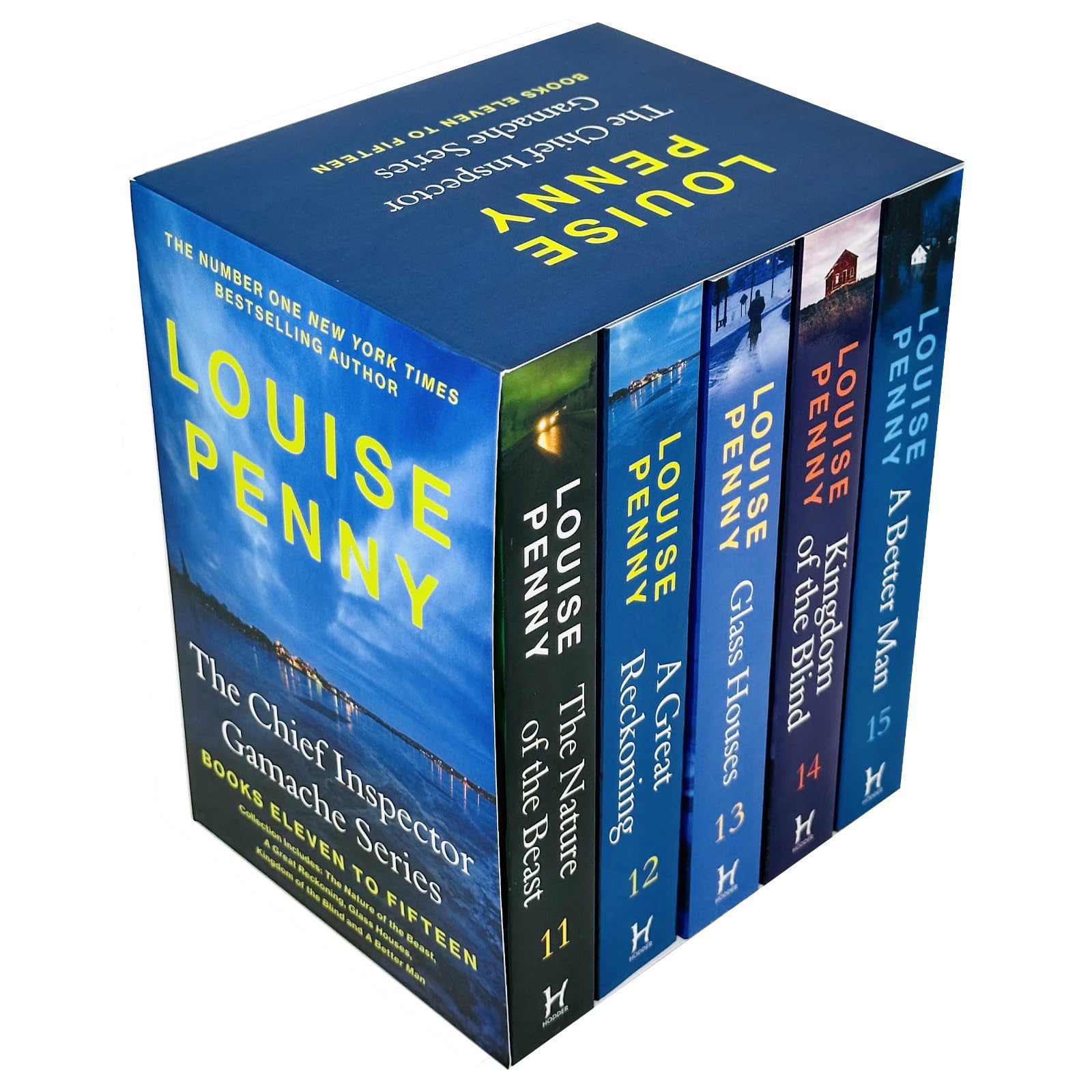 Stacked paperback edition of the Chief Inspector Gamache Mystery Series Books 11-15, showing the book thickness and set size.