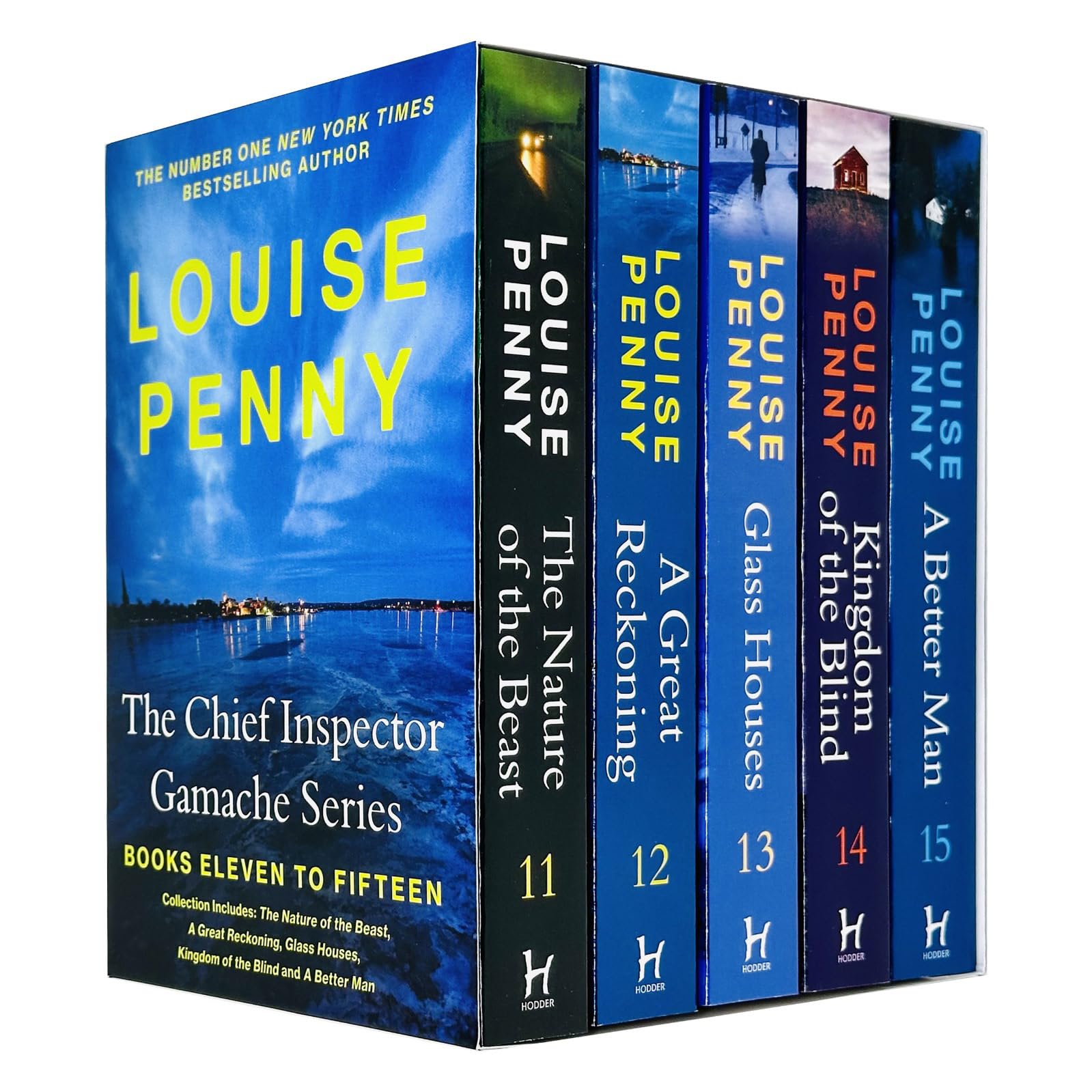 Front covers of the Chief Inspector Gamache Mystery Series Books 11-15 by Louise Penny, five paperback novels displayed together.