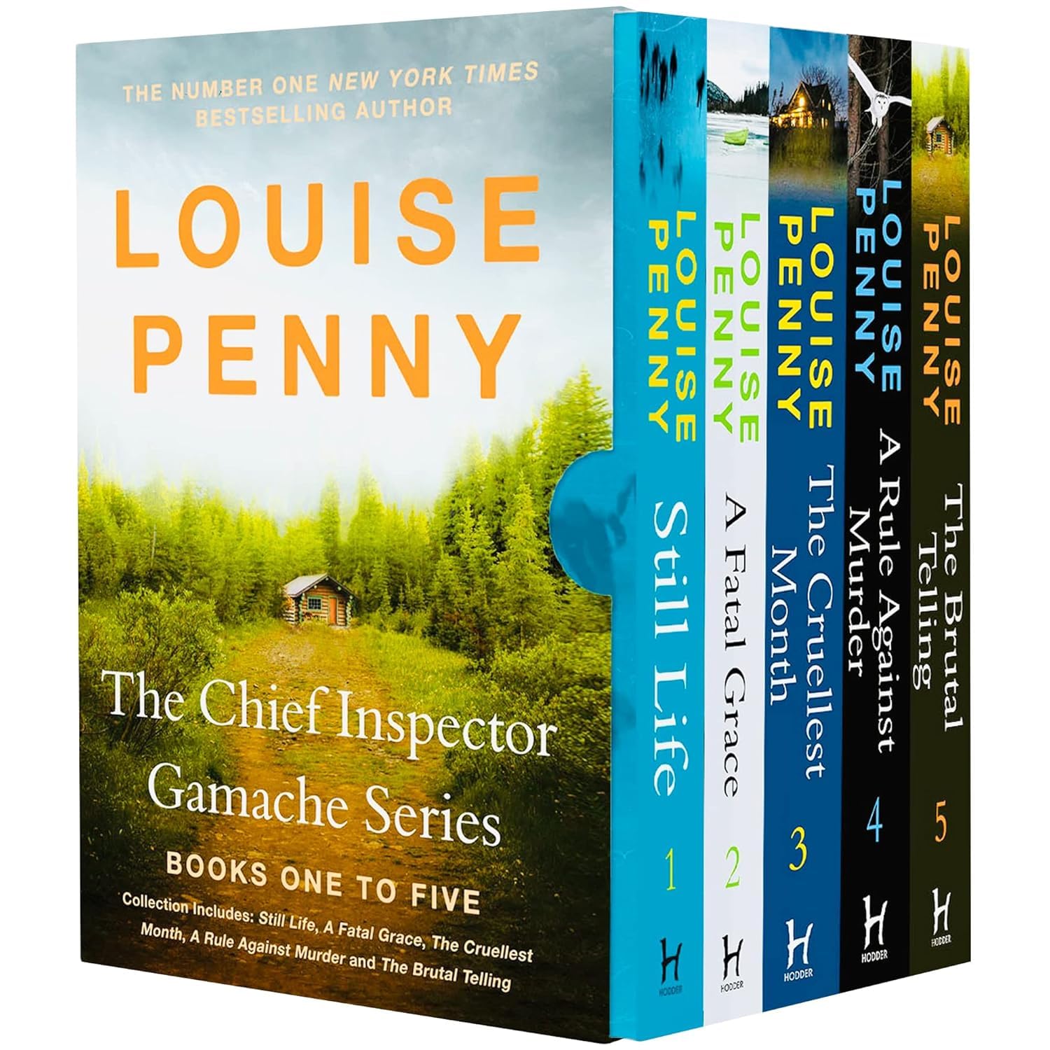 Five Louise Penny Gamache paperback novels fanned out showing Sphere publisher branding on the spines