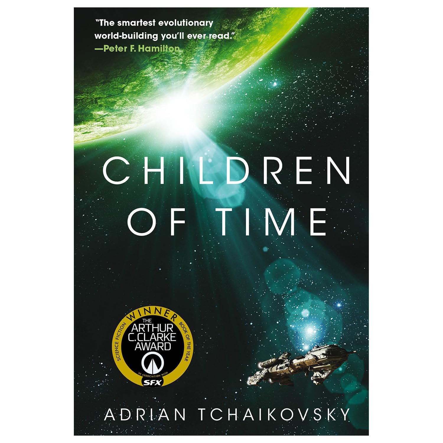 Back cover synopsis of a Children of Time series paperback novel by Adrian Tchaikovsky