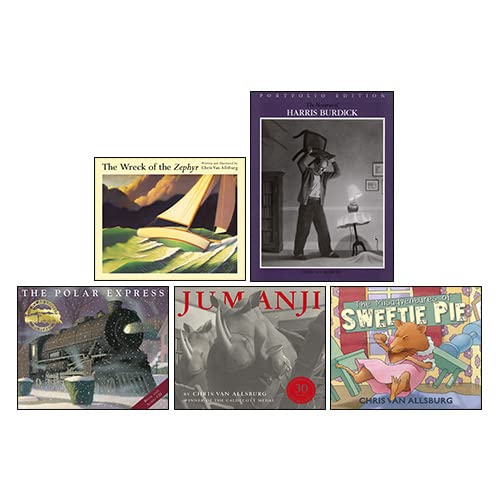 Chris Van Allsburg 5 Books Collection Set paperback front cover artwork featuring Jumanji, The Polar Express, and more