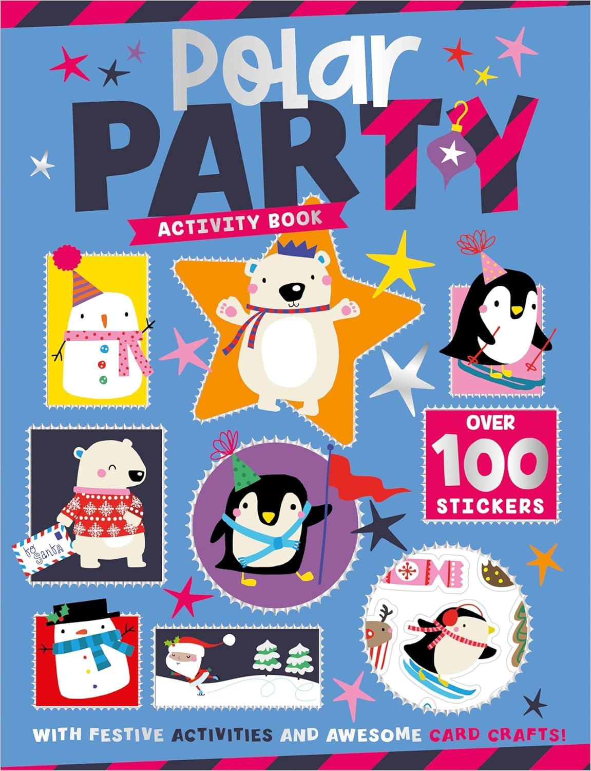 Inside page spread from Gingerbread Friends Christmas activity book with search-and-find and maze activities