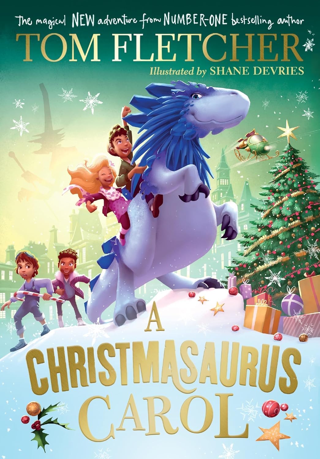 All four Christmasaurus paperback books by Tom Fletcher fanned out together
