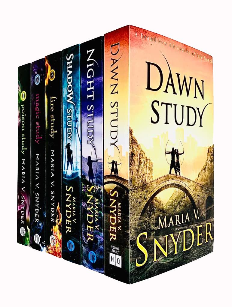 Close-up of Chronicles of Ixia paperback set cover artwork by Maria V. Snyder