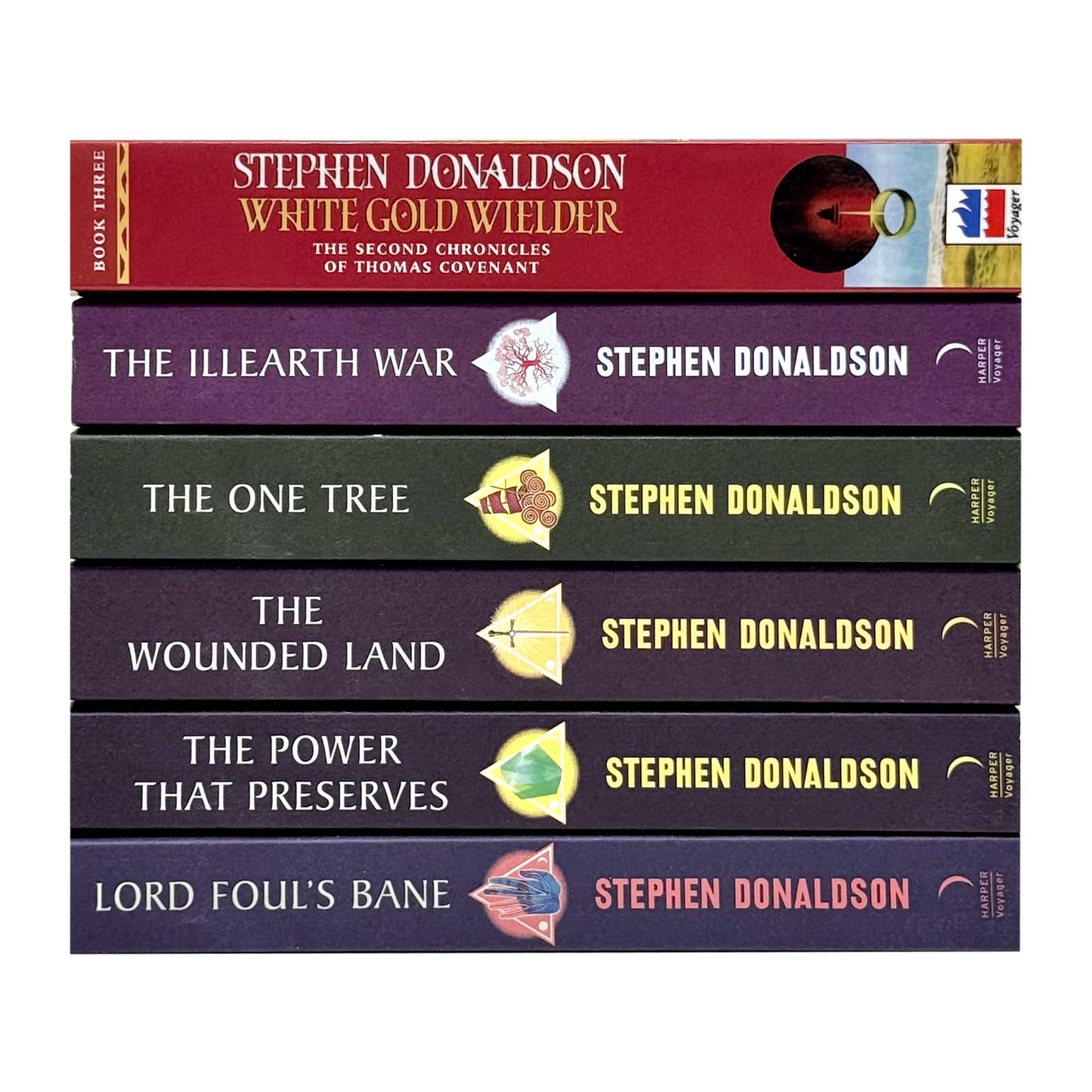 Thomas Covenant series 6 paperback books fanned out showing all six spines and covers